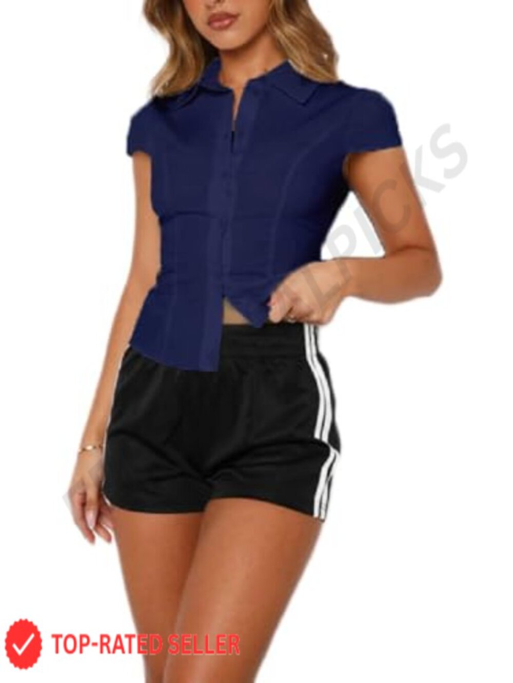 Women Y2K Button Down Cap Sleeve V Neck Slim Fit Cropped Blouse